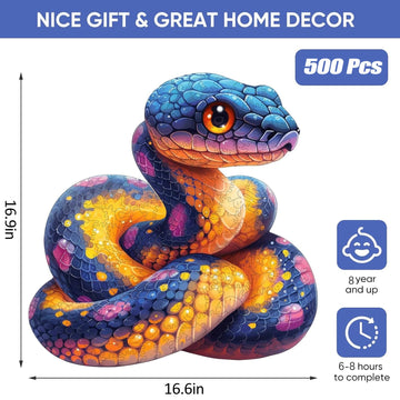 Wooden Puzzle for mature-themeds Snake Wooden Jigsaw Puzzles(16.6 * 16.9in-500pcs) Unique Shape Animal mature-themed Puzzles Irregular Wood Puzzles Best Gift for mature-themeds and Kids Family Game