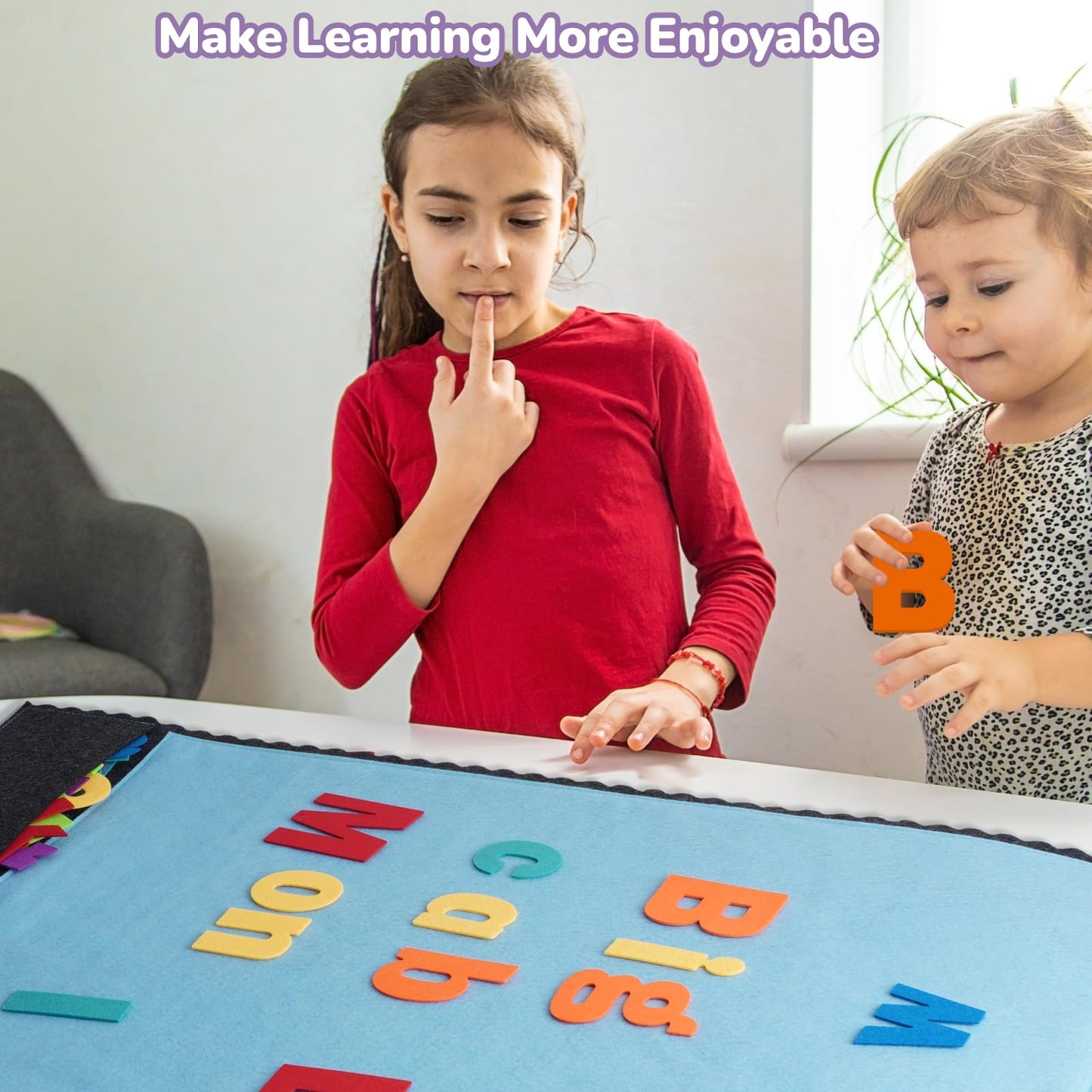 CHEFAN Felt Board with 104 Felt Letters for Toddlers Large Flannel Board for Wall, Felt Alphabet Learning Board with 2 Storage P