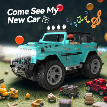 DEERC Remote Control Car with Fog Mist & Music, 1:16 Remote Control Truck for Boys, 2.4Ghz RC Car Toy with 2 Batteries, All Terr