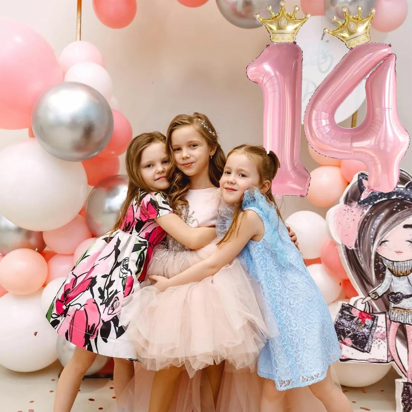 14 Number Balloon Pink 40 Inch Big Foil Crown Helium 14Th Balloons For 14 Year Old Boy Girl Birthday Party Decorations Wedding A