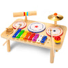 WINGYZ Baby Drum Set - 9-in-1 Wooden Musical Instruments for Toddlers 1-3, Montessori Music Toys with Xylophone, Drum, Cymbal &