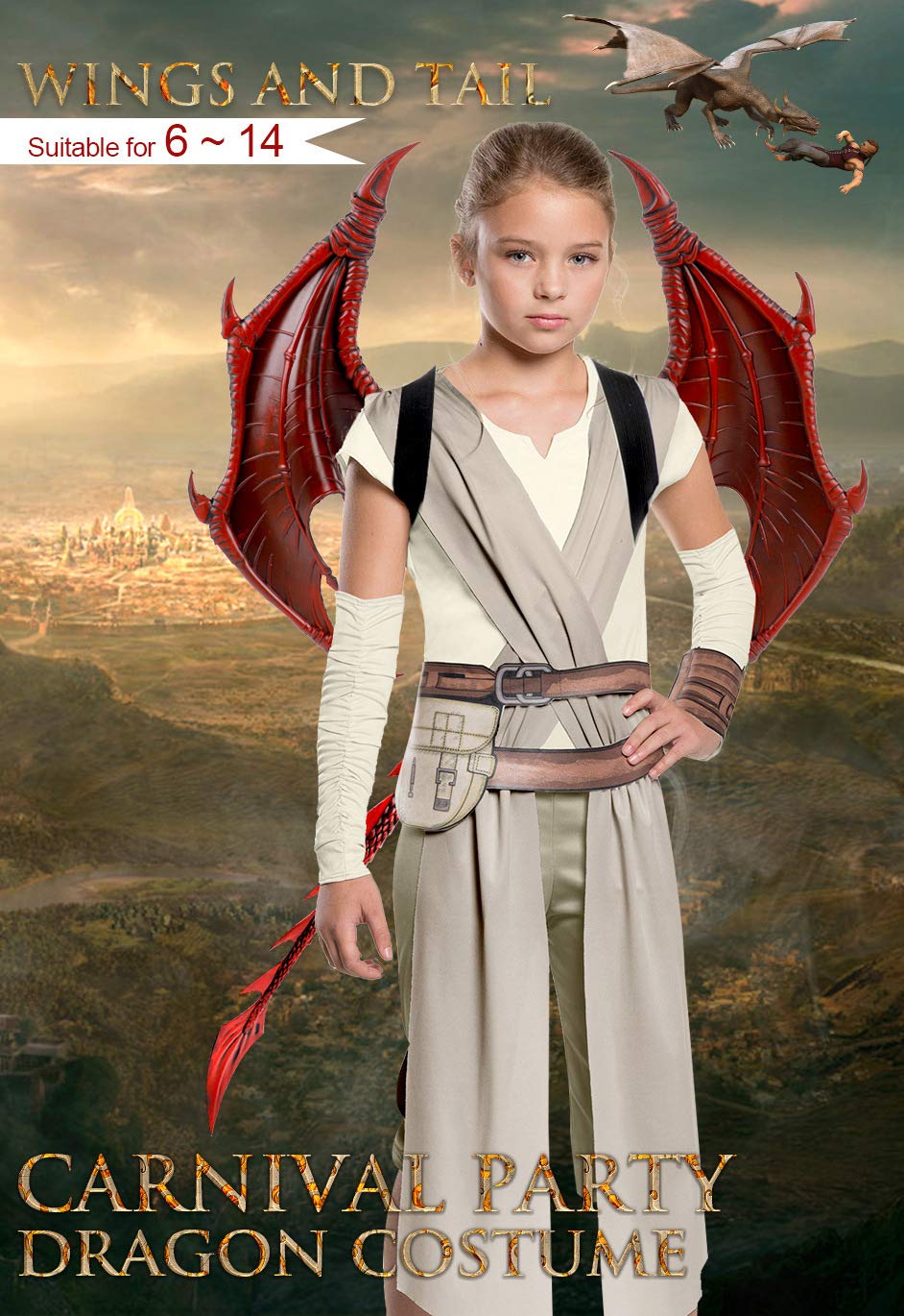 Newl Halloween Cosplay Demon Dragon Tail Diy Carnival 2024 Halloween Purim Decoration For Kids Boy And Girl Toy Costume (Red Tai