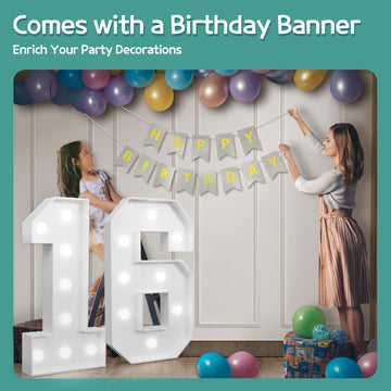 imprsv Marquee Numbers Large 16th Birthday Decoration - 3ft Light Up Number 16, White, Pack_16 for Sweet 16 Party and Anniversary