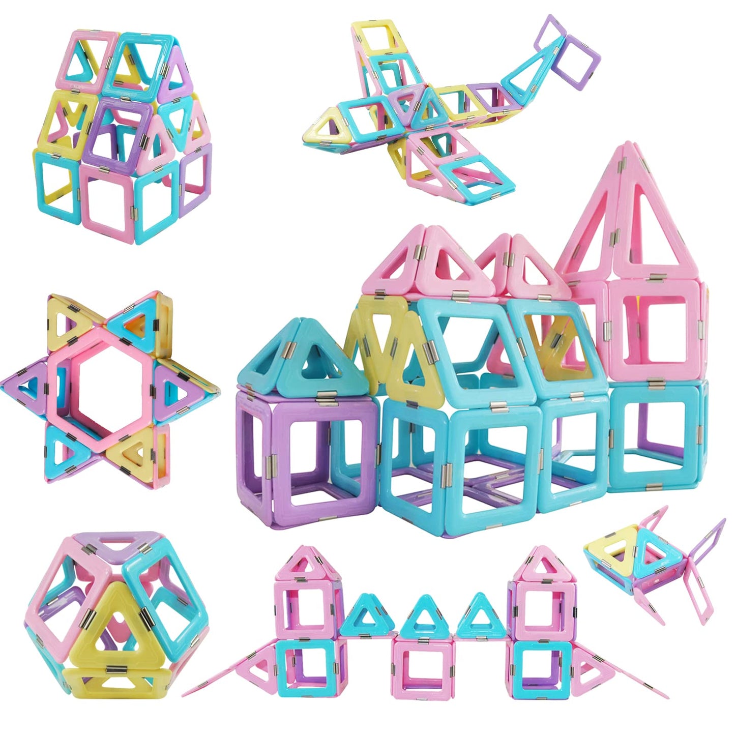 Magnetic Tiles 80Pcs Magnet Building Blocks Set Creative Stacking Toys For Kids, 3D Diy Construction Kit Preschool Child Montessori Toys Stem Learning Toys Gifts For Girls Boys 3 4 5 6 7 Years