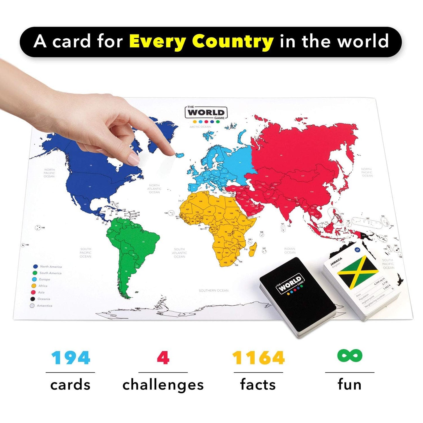 The World Game - Geography Card Game - Educational Games For Kids, Family And Adults - Cool Learning Gift Idea For Teenage Boys & Girls 8-12 With Map