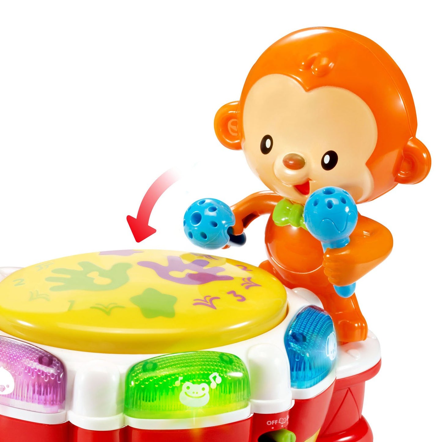 VTech Baby Beats Monkey Drum - Small Multicolor Toy Drum, Plastic, Model 80-503200, Includes AAA Battery and Manual