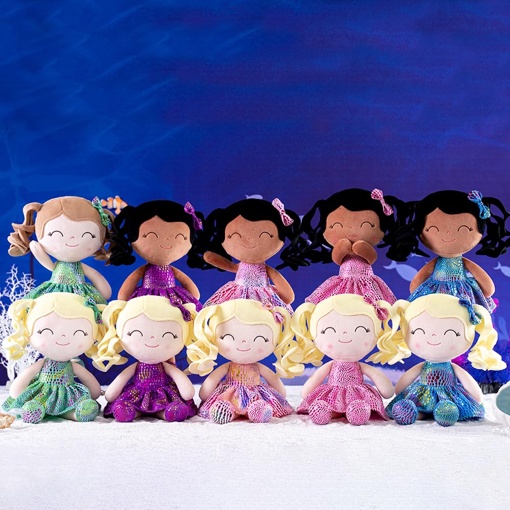 Gloveleya Doll Baby Dolls Soft Doll Baby Girl Gifts Curly Hair Hot Stamping Blue Star Dress Spring Girl 12Inches