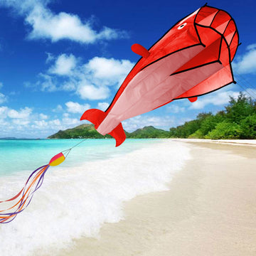 IMAGE 3D Kite Large Red Dolphin Breeze Beach Kites with Huge Frameless Soft Parafoil Giant,Gift for Kids,Family