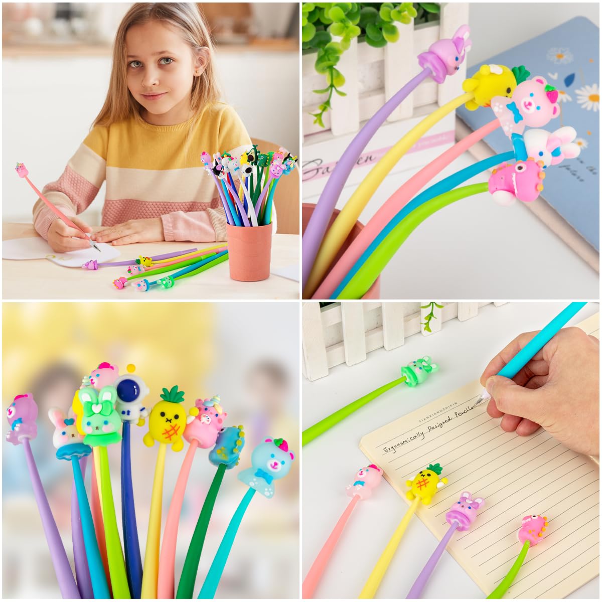 PGPBW Squishy Pens for Kids, 30 Count, Black Silicone, Fun Stress Relief Bobblehead, Party Favors, Birthday Gifts
