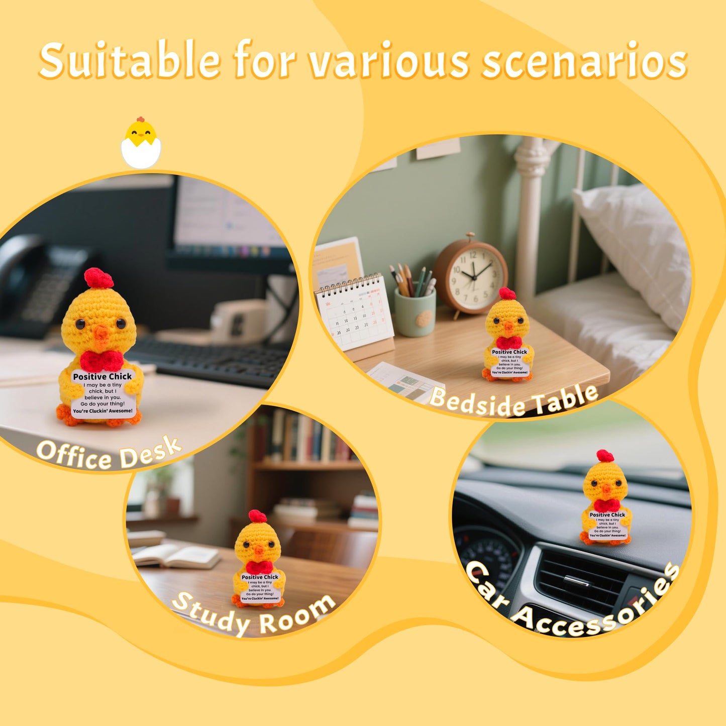 OkiyiD Mini Funny Positive Chick Knitted Wool Chick Toy with Positive Card - Creative Cute Crochet Doll Emotional Support Cheer Up Keepspirit-inspired flavor Gift for Friends Student Christmas