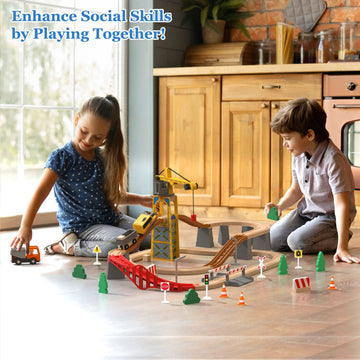 Giant Bean Wooden Crane Train Set, 72Pcs Toy Battery Operated Train Track For Boys And Girls 2-7, Fit Thomas The Train, Brio, Melissa & Doug