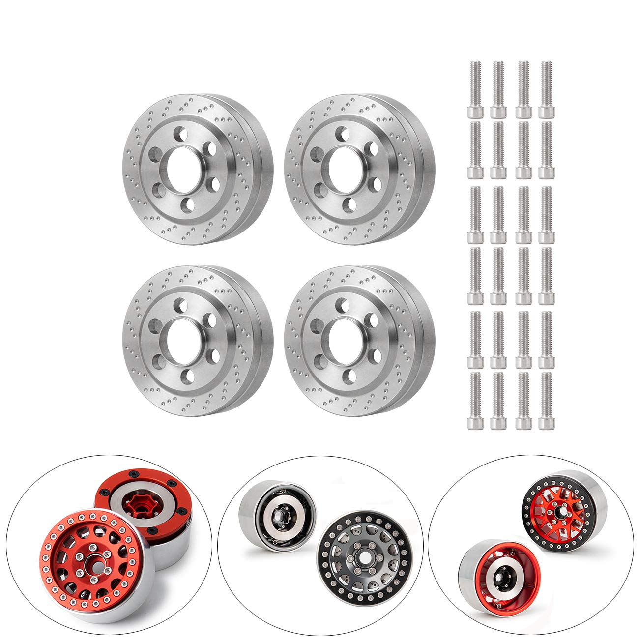 Que-T 4Pcs Heavy Duty Wheel Weights For 1/10 Rc 1.9'' Beadlock Rims Crawler