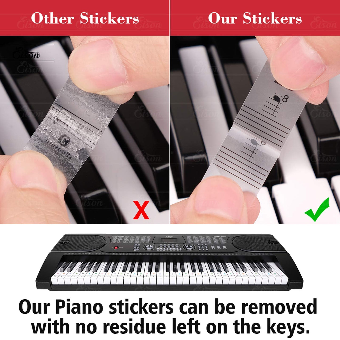 Piano Stickers For Keys, Eison Colorful Piano Keyboard Stickers For 88/61/54/49/37 Full Set Stickers Kids Learning Piano, Removable, Leaves No Residue, Multi-Color,Great Children'S Gift