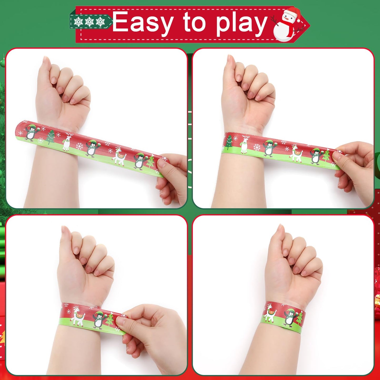 TAOVEN 48PCS Christmas Slap Bracelets, Xmas Slap for Christmas Party Favor Decoration (green,white,red)