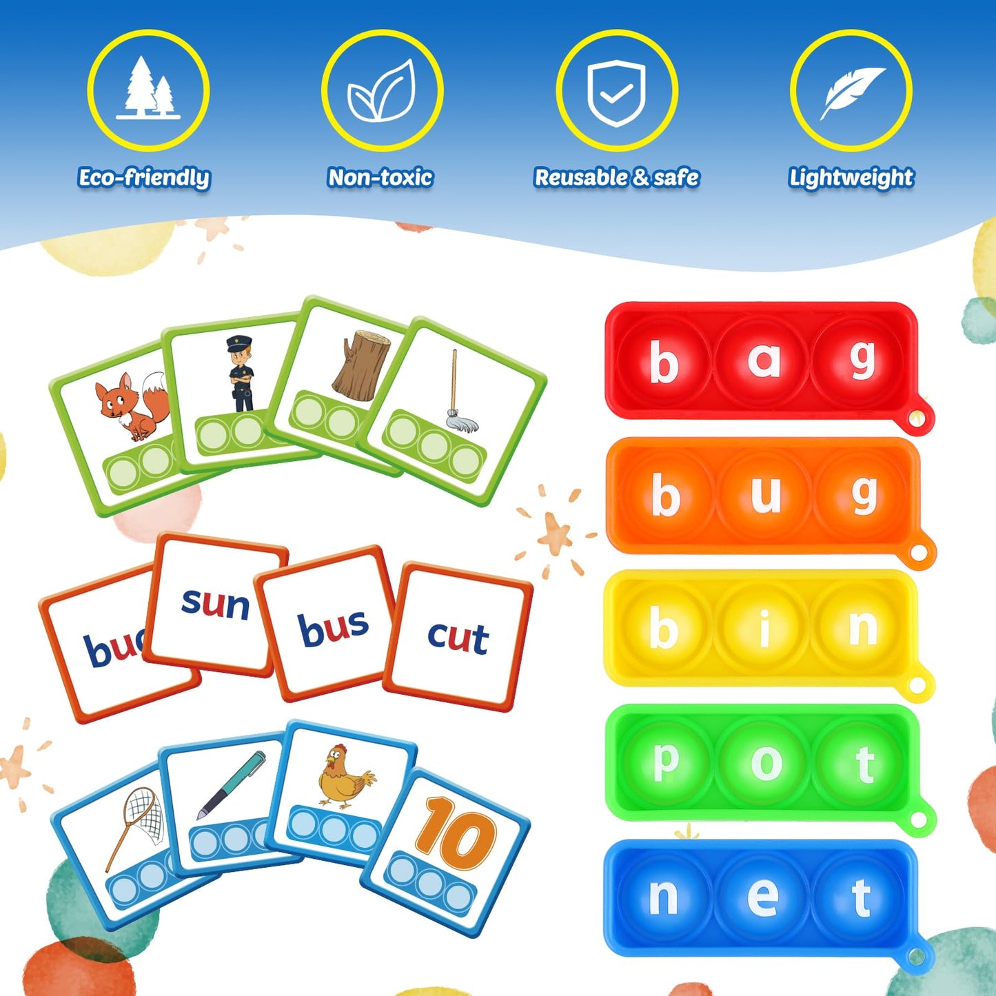 Aizweb CVC Word Game - Phonics Flash Cards for Preschool & Kindergarten, Special Education Spelling Toy, Medium Classroom Supplies