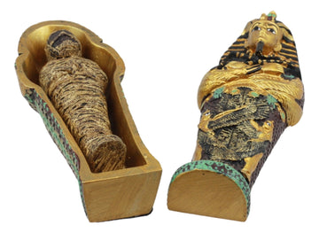 Gifts & Decor Ebros Egyptian King Tutankhamun Pharaoh Sarcophagus Coffin With Mummy Figurine Set 4' Long Egyptian Pharaoh Tombstone Historical Sculpture