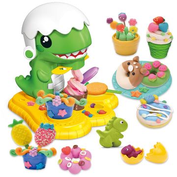 HASAYAQI Dinosaur Ice Cream Playdough Set for Kids 4-8, 5 Cans Multicolor Modeling Compound, Creative Kitchen Playset