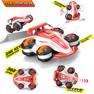 LOOZIX Upgraded Remote Control Car 360 Spins RC Car 2- in-1 Anti-Gravity RC Racer Wheelie Drift Stunt Car with Lights&Music Birt