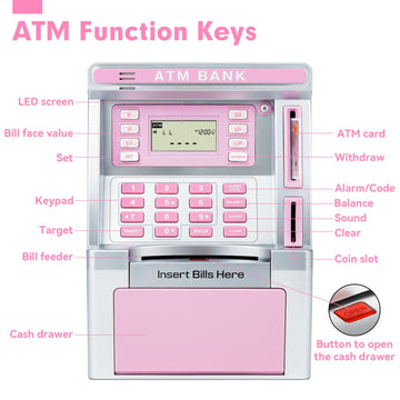 Baodlon Pink Piggy Bank For Kids, Atm Machine Bank For Real Money With Debit Card, Bill Feeder, Coin Recognition, Balance Calculator, Electronic Savings Safe Box, Cool Stuff Toys Gifts For Teen Girl