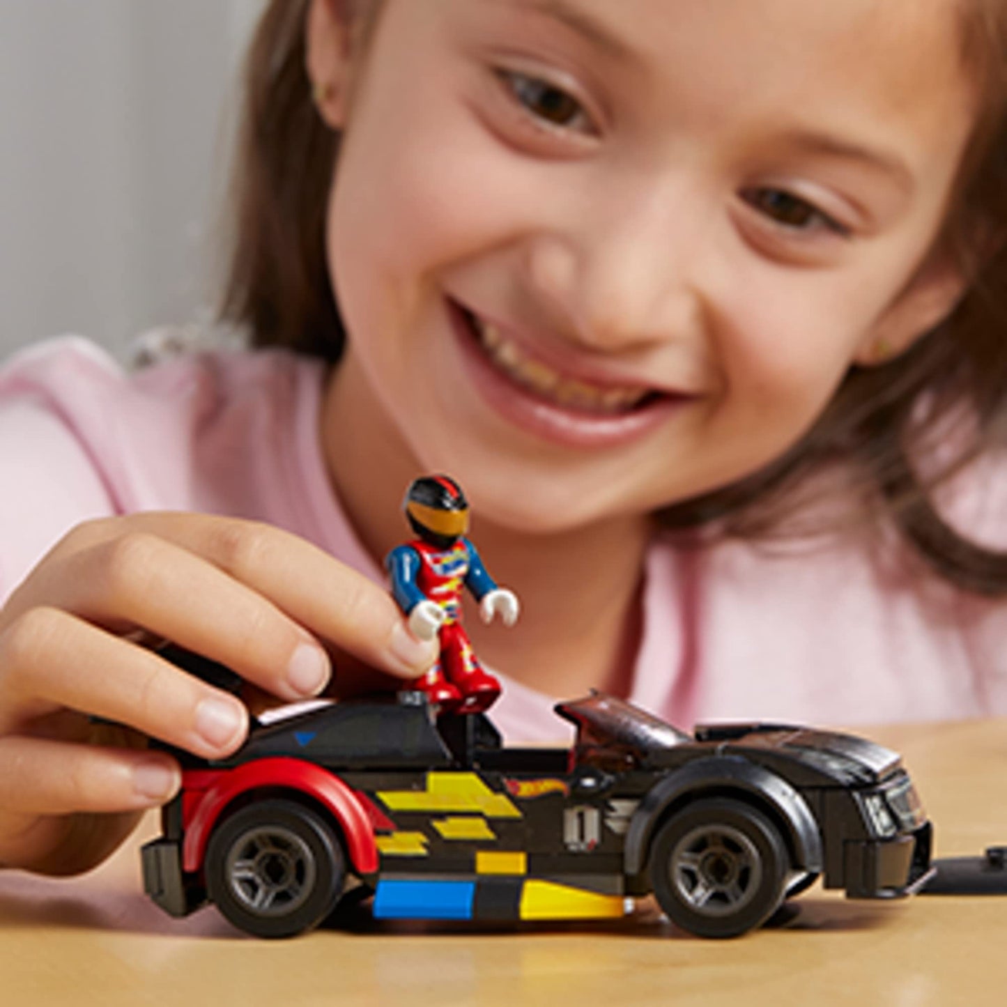 Mega Hot Wheels Building Toy Race Car Playset, 16 Cadillac Ats-V With 90 Pieces, 1 Micro Action Figure Driver, Black, Kids Age 5