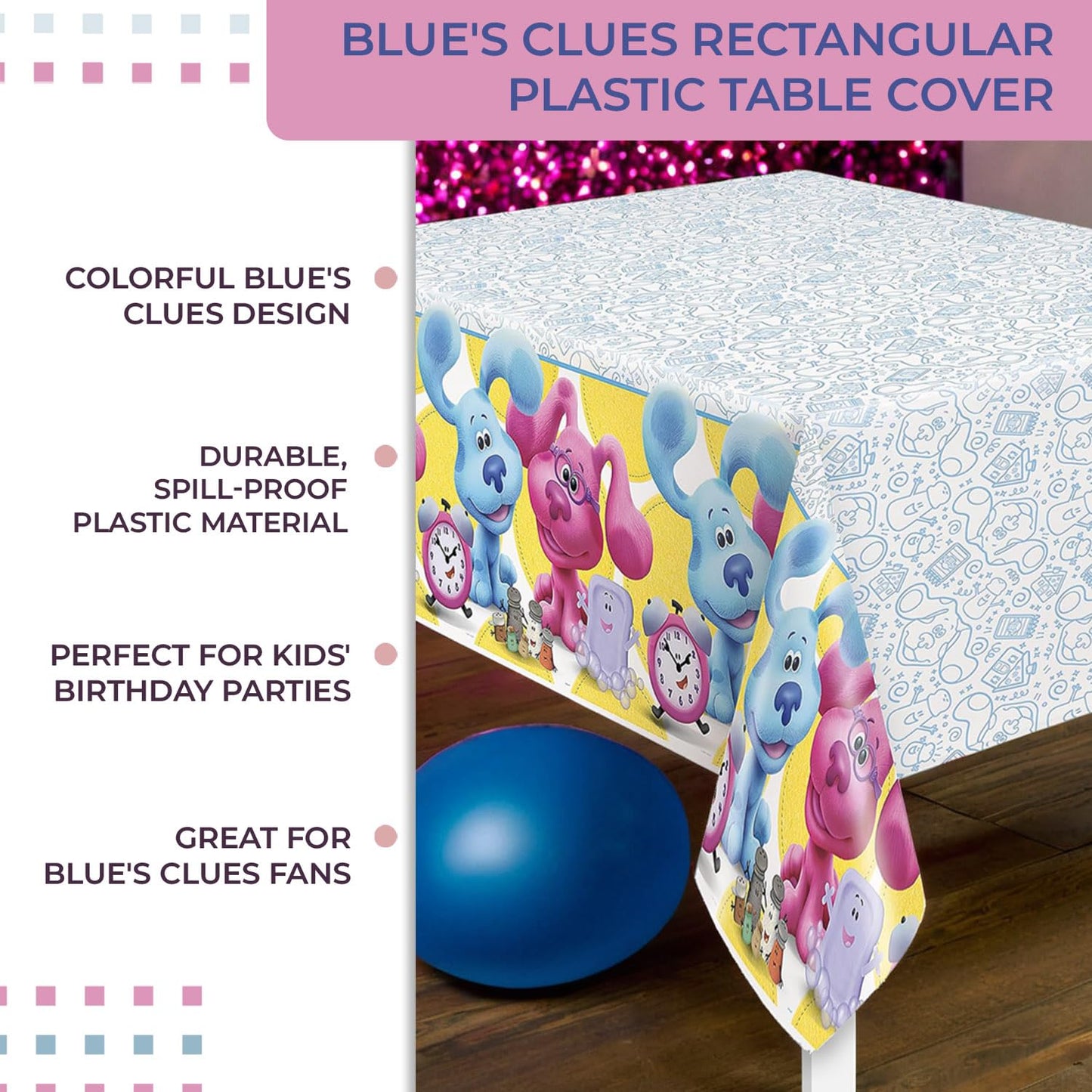 Vibrant Blues Clues Multicolor Table Cover - 54 x 84 (1 Pc.) - Durable Rectangular Plastic Tablecloth - Perfect Kids Party Deco