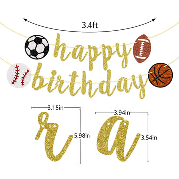 Sports Happy Birthday Banner, Glitter Sports Birthday Banner, Football, Baseball, Soccer, Basketball, Multi Sports Theme Birthda