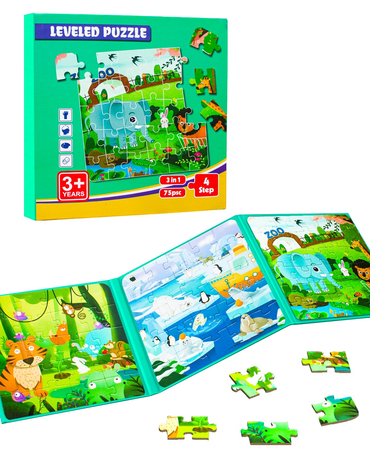 Magnetic Puzzles For Kids Ages 3-5, 3 In 1 Animal Magnet Jigsaw Puzzle Book For Toddlers, Car Airplane Road Trip Activities Toys