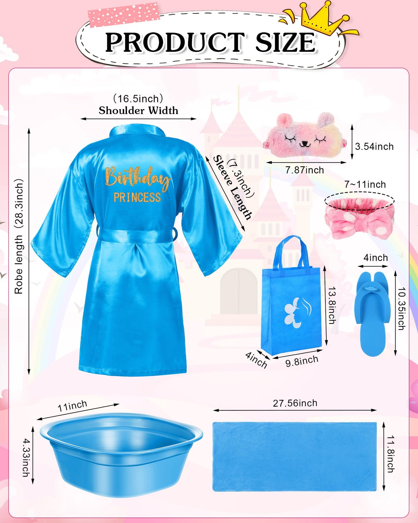 Suhine 6 Set Spa Party Supplies For Girls, Kids Satin Robes Nail Salon Kit Spa Kit Accessories For Birthday Party Favors (Peacoc