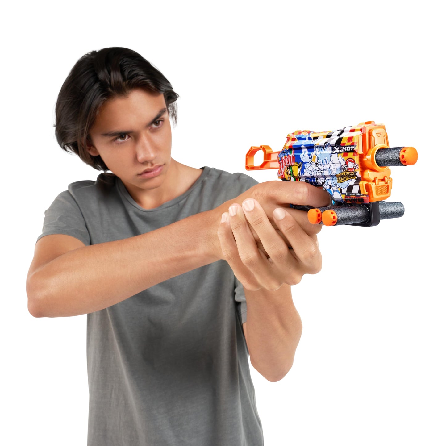 X-Shot Skins Menace - Sonic Super Speed (2 Pack + 16 Darts) By Zuru, Easy Reload, Air Pocket Dart Technology, Toy Foam Dart Blas