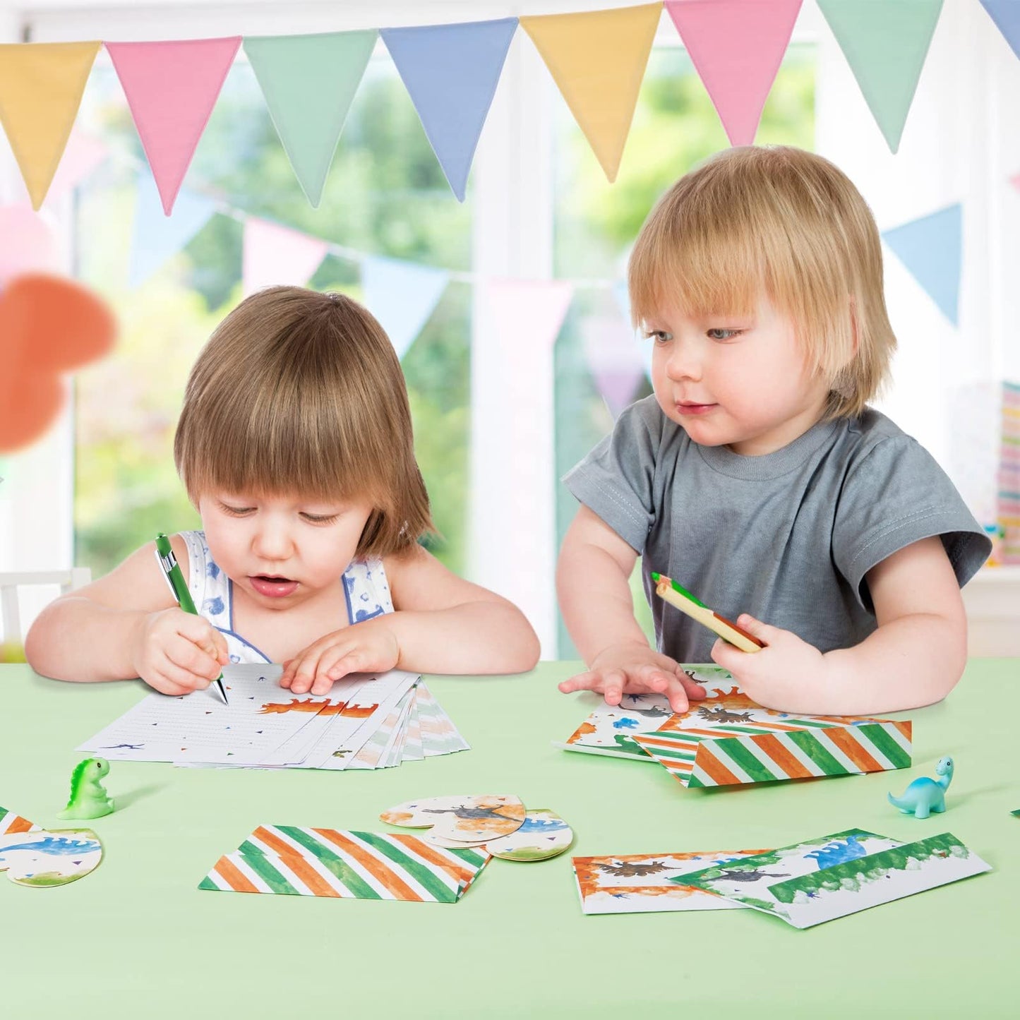 Watercolor Dinosaur Stationery Set - 69 Pcs Paper Letter Writing Set For Kids Boys Christmas Birthday Gifts Stationery Writing Sheets With Envelopes Greeting Cards Stickers Ballpoint Pen
