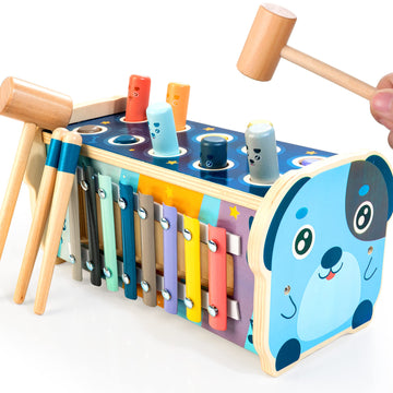 KIDWILL Wooden Hammering Toy with Pounding Bench & Xylophone, Montessori Learning for 12+ Months, Model MMM239, Medium Size