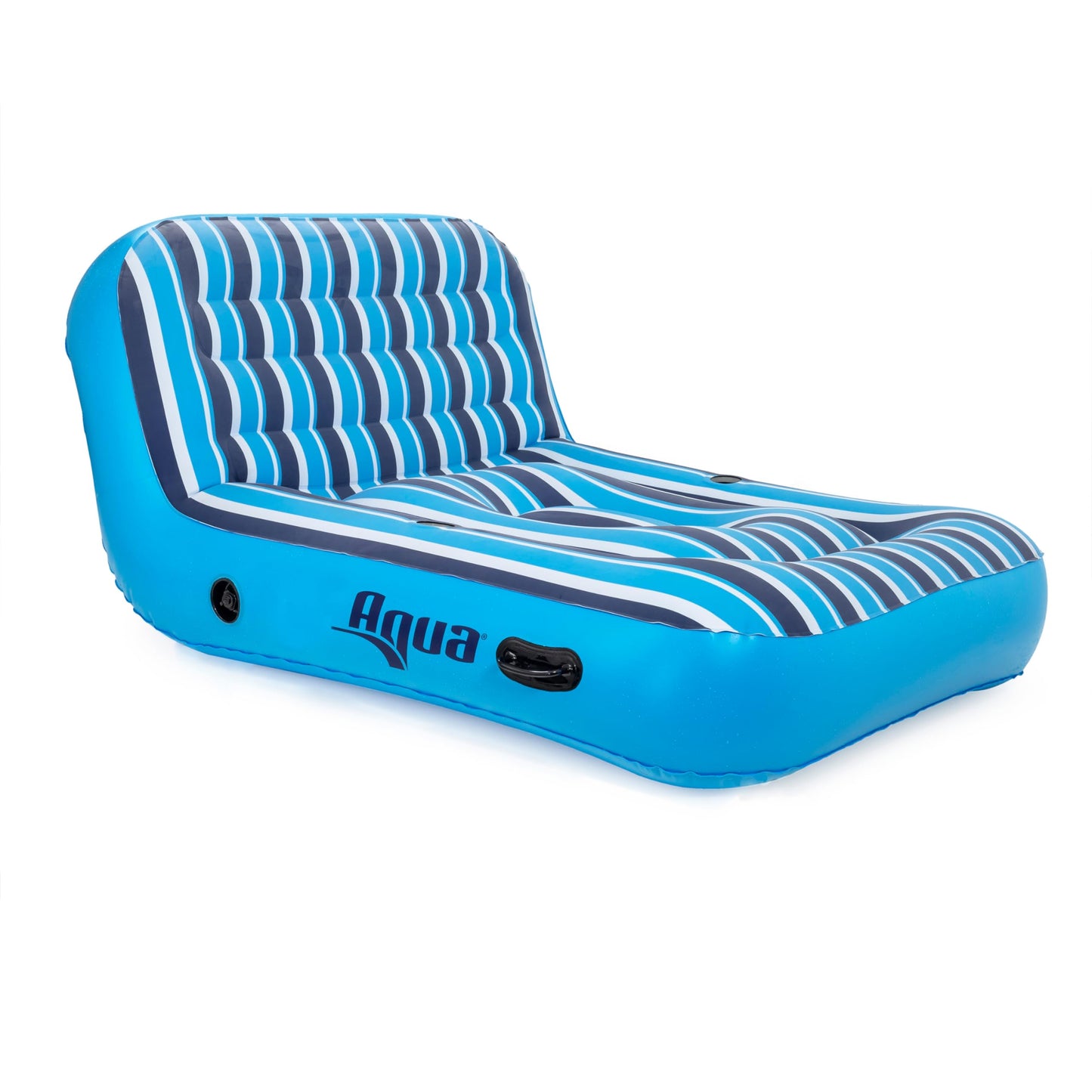 Aqua Ultra-Comfort Floating Pool Chair & Lake Raft With Pillow – 2-Person Heavy Duty Pool Float, Lake Floating Chair – Navy/White Stripe