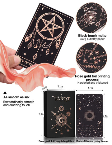 Wjpc Rose Gold Foil Tarot Card Decks Set With Guidebook&Gift Box For Beginner& Expert. Fortune Telling Game Cards For Tarot Decks.