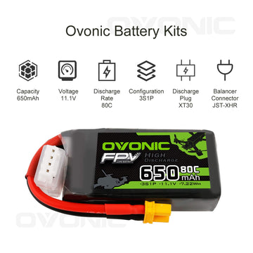 OVONIC 11.1V 650mAh 3S 80C Lipo Battery with XT30 Plug for RC Car Boat Truck Heli Airplane Quadcopter Helicopter Multi-Motor Hob