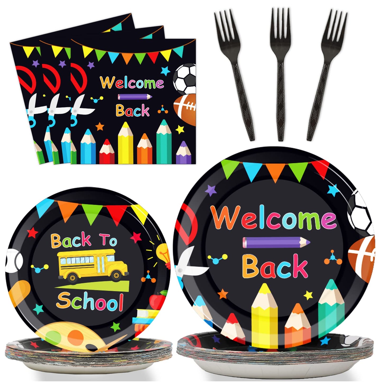 96 Pcs Back To School Party Plates And Napkins Party Supplies School Season Tableware Set Back To School Party Decorations Favor