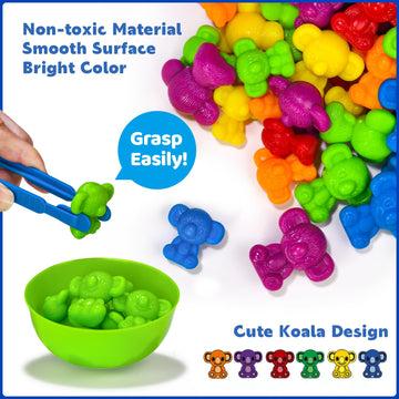Pairez Toys Counting Toys For Toddlers, 60 Rainbow Koala Counters W/Sorting Bowls, Color Sorting, Counting & Math Manipulatives, Preschool Homeschool & Classroom Early Learning Supplies