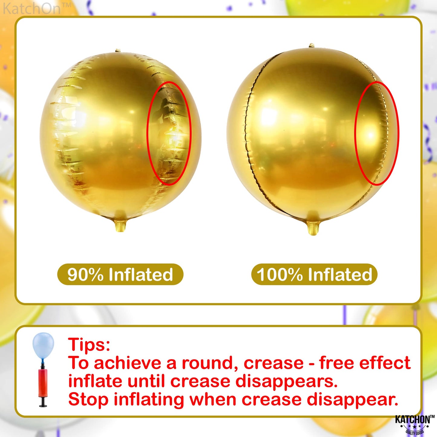 Huge, Gold Foil Balloon Set - Pack Of 6, 22 Inch | 360 Degree 4D Round Gold Foil Balloons For Gold Party Decorations | Large Gold Balloons For Graduation Party Decorations 2023 | Bachelorette Décor