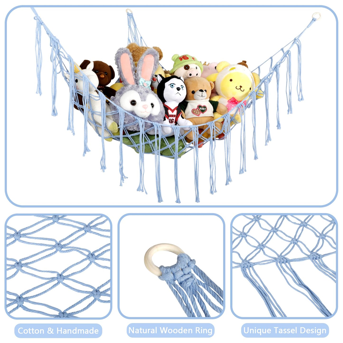 Boho Stuffed Animals Net Or Hammock Large,55 Inch Toy Hammock Macrame Stuff Animal Storage Corner Hanging Net Holder,Mesh Hammoc