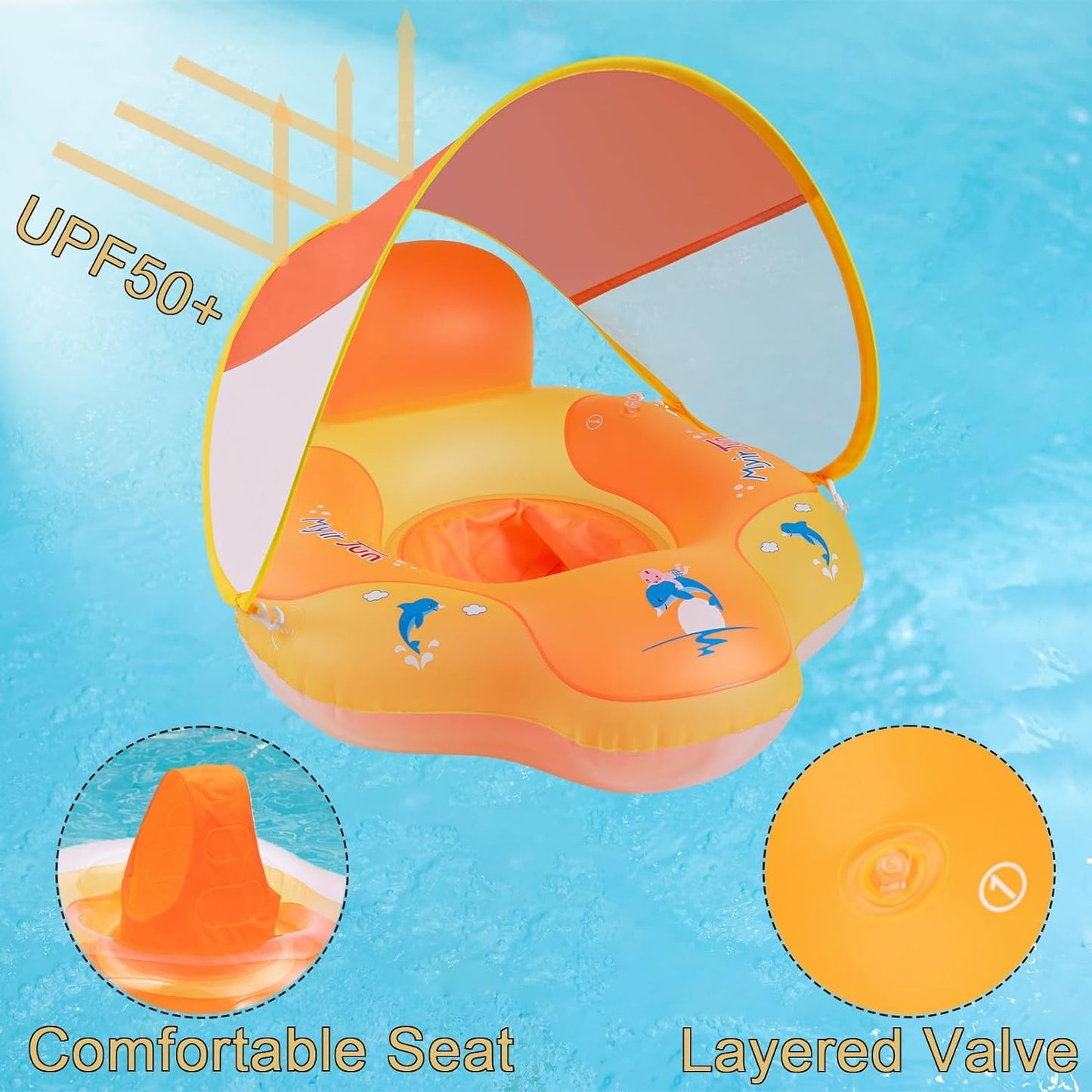 Myir Jun Baby Pool Float With Canopy, Inflatable Baby Pool Float Toddler Float Children Baby Float For Pool Baby Swim Trainer To