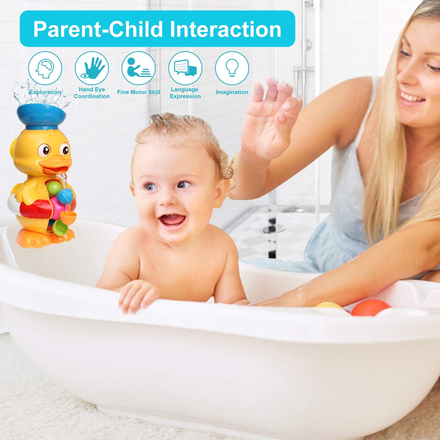 Sitodier Bath Bathtub Toys For Toddlers 18+ Months | Duck Bathtub Toys With Rotatable Waterwheel/Eyes | Bathroom Strong Suckers Water Scoop Fun Bath Toys For Toddlers Boys Girls 2-4 Years