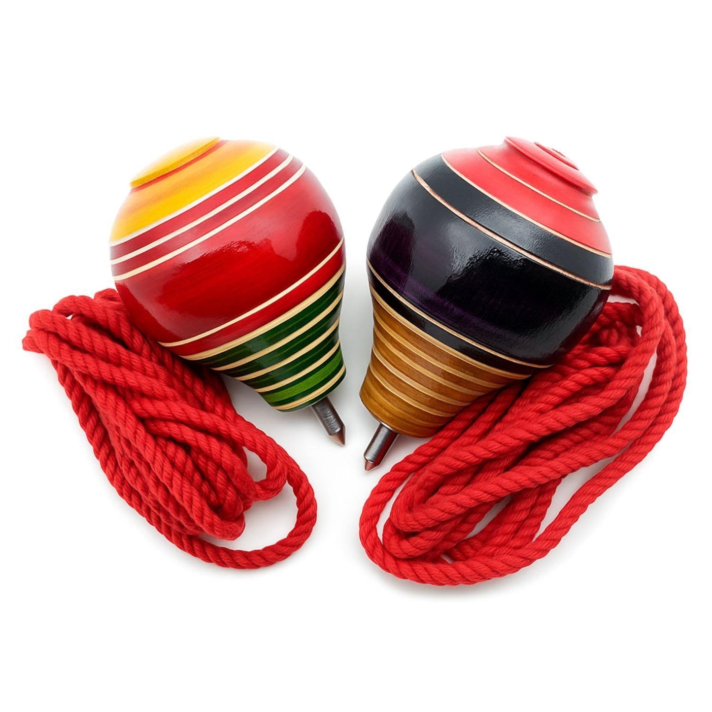 Yamkay Wooden Spinning Top Toy With Thread (Lattoo/Bambaram) Pack Of 2 | Handmade Multicolor Wooden Toy For Kids | Traditional S
