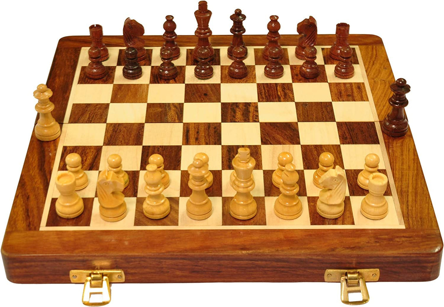 Palm Royal Handicrafts Wooden Handmade Foldable Magnetic Chess Board Set With Magnetic Piece And Extra Queens For 2 Players Kids