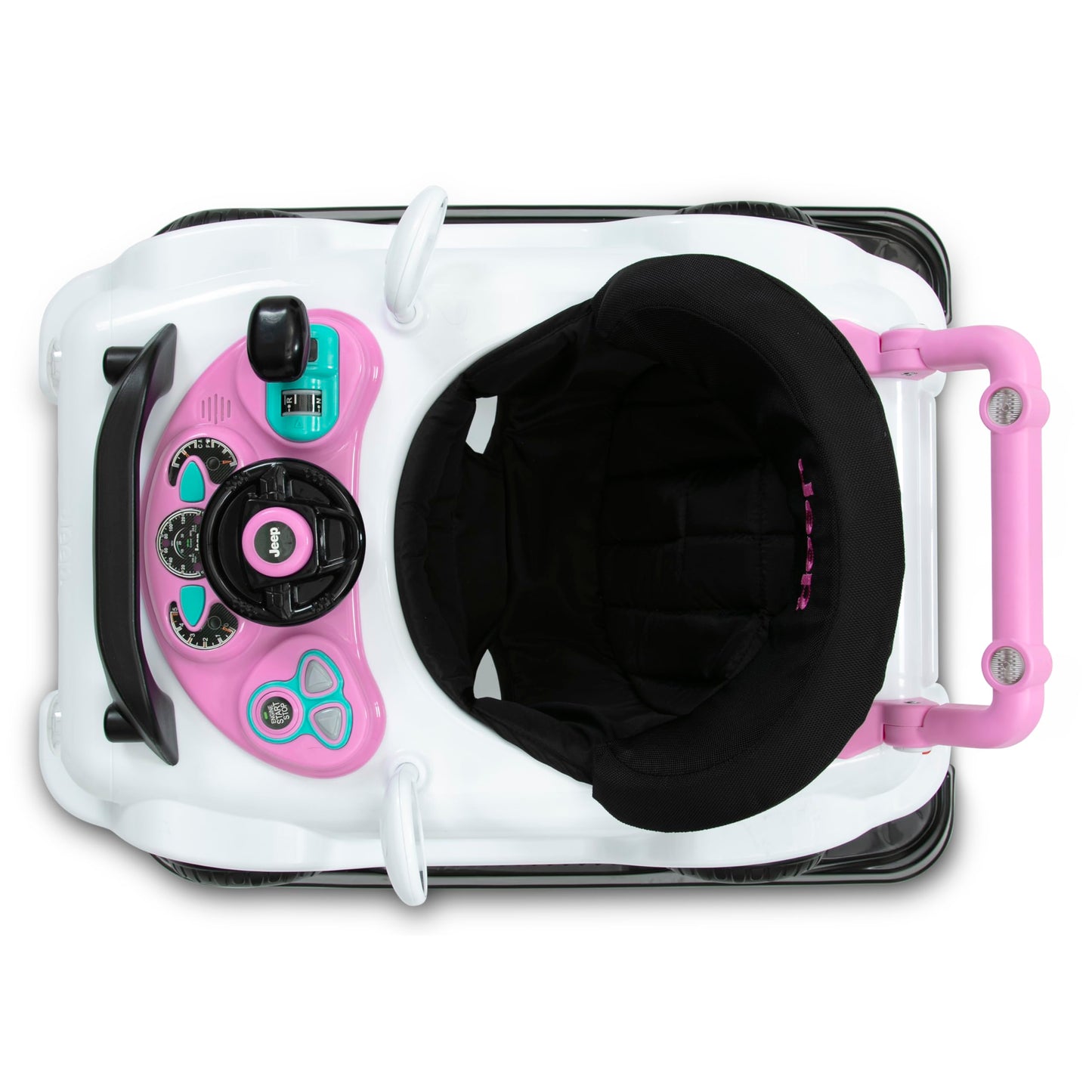 Delta Children Jeep Classic Wrangler 3-in-1 Activity Walker, Music & Lights, Push Walker & Rolling Car Toy, White/Pink
