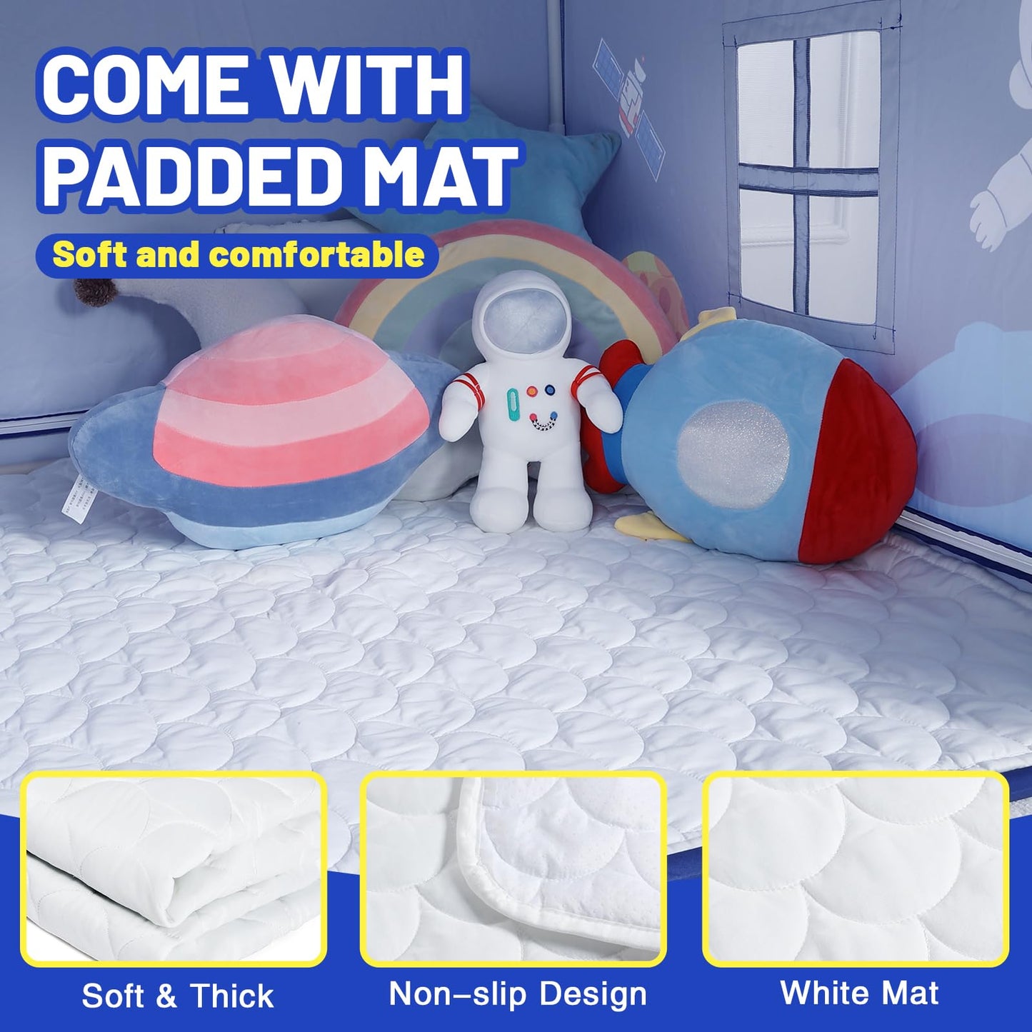 Wilwolfer Space Kids Tent Indoor: With Mat, Star Lights - Kids Play Tent Space Themed Bedroom Decorations Astronaut Toys Rocket