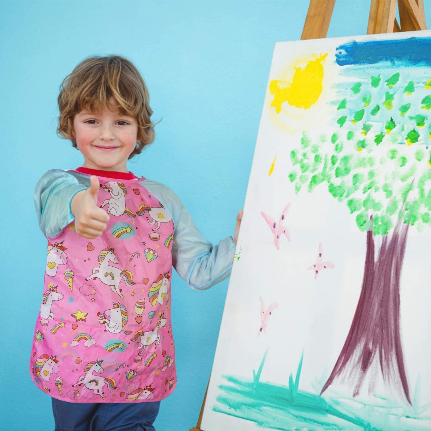 Bassion 2 Pack Smocks For Kids, Toddler Art Smock Artist Painting Aprons Waterproof Long Sleeve With 3 Pockets For Age 2-6 Years