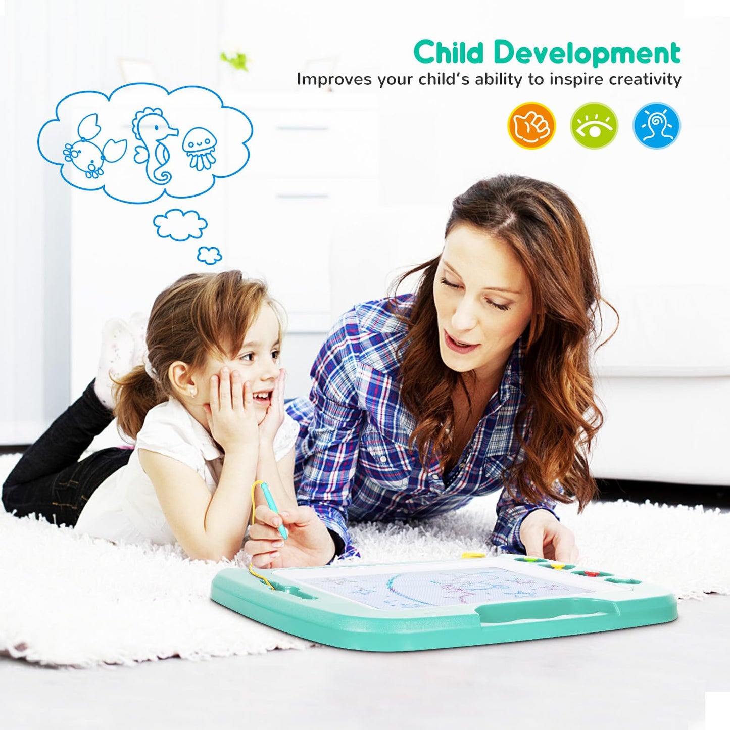 Sgile Large Magnetic Drawing Board - 4 Colors 16×13In Doodle Pad With 4 Stamps For Toddlers, Learning Toy Board Etch Sketch Gift For 36+ Month Kids Girls Boys, Green