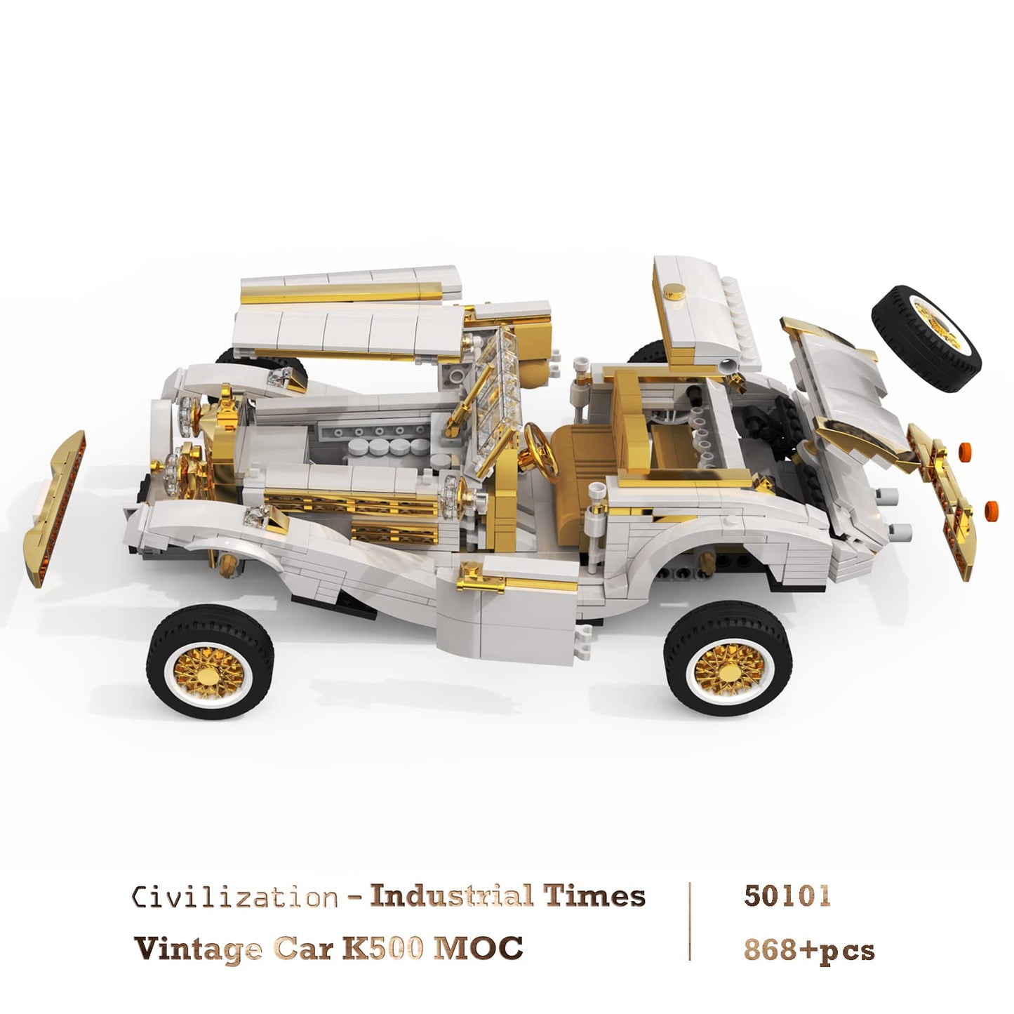Jmbricklayer Vintage Cars Building Blocks Sets 50101, Classic K500 Sports Car Moc Model Car Kits, Ideal Gifts For Teens Adults G