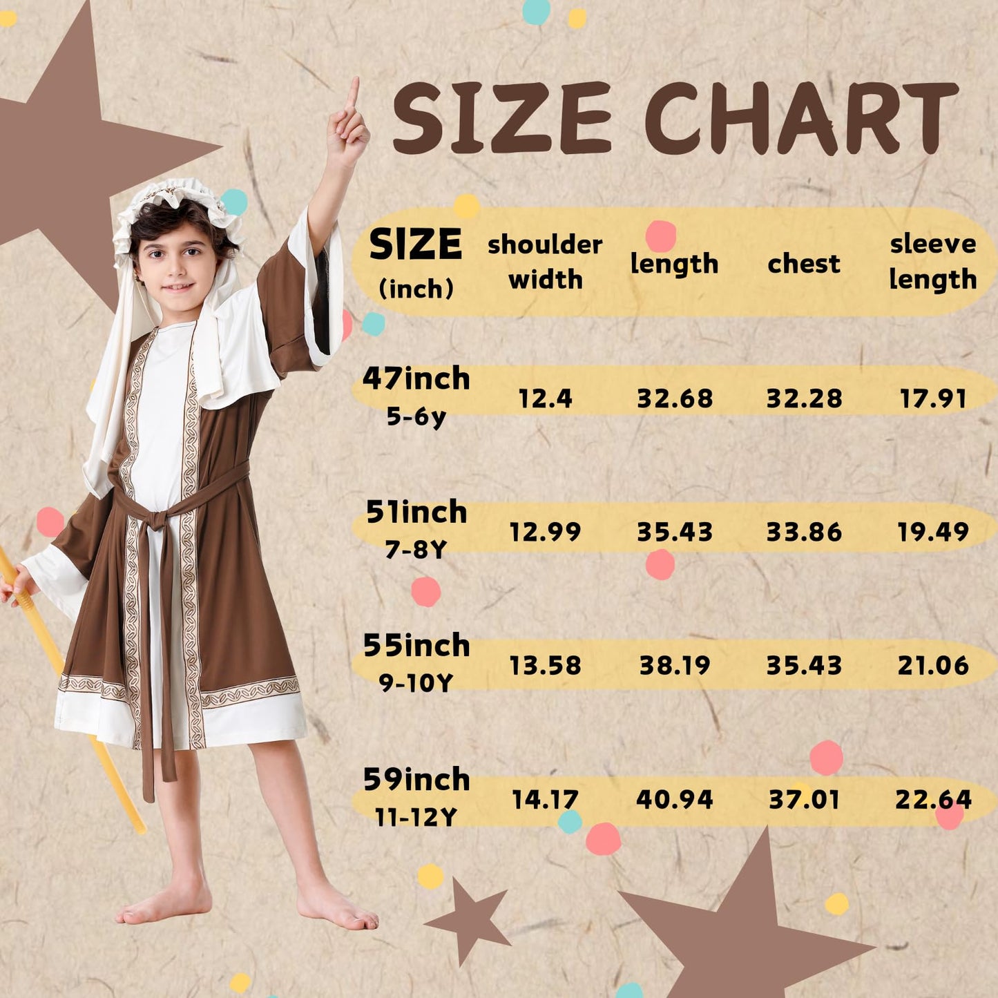 AGCOAH Joseph Costume for Kids,Saint Robe for Boys,Biblical Nativity Outfit,Sherherd Halloween Church Cosplay(47 INCH (5-6Y))
