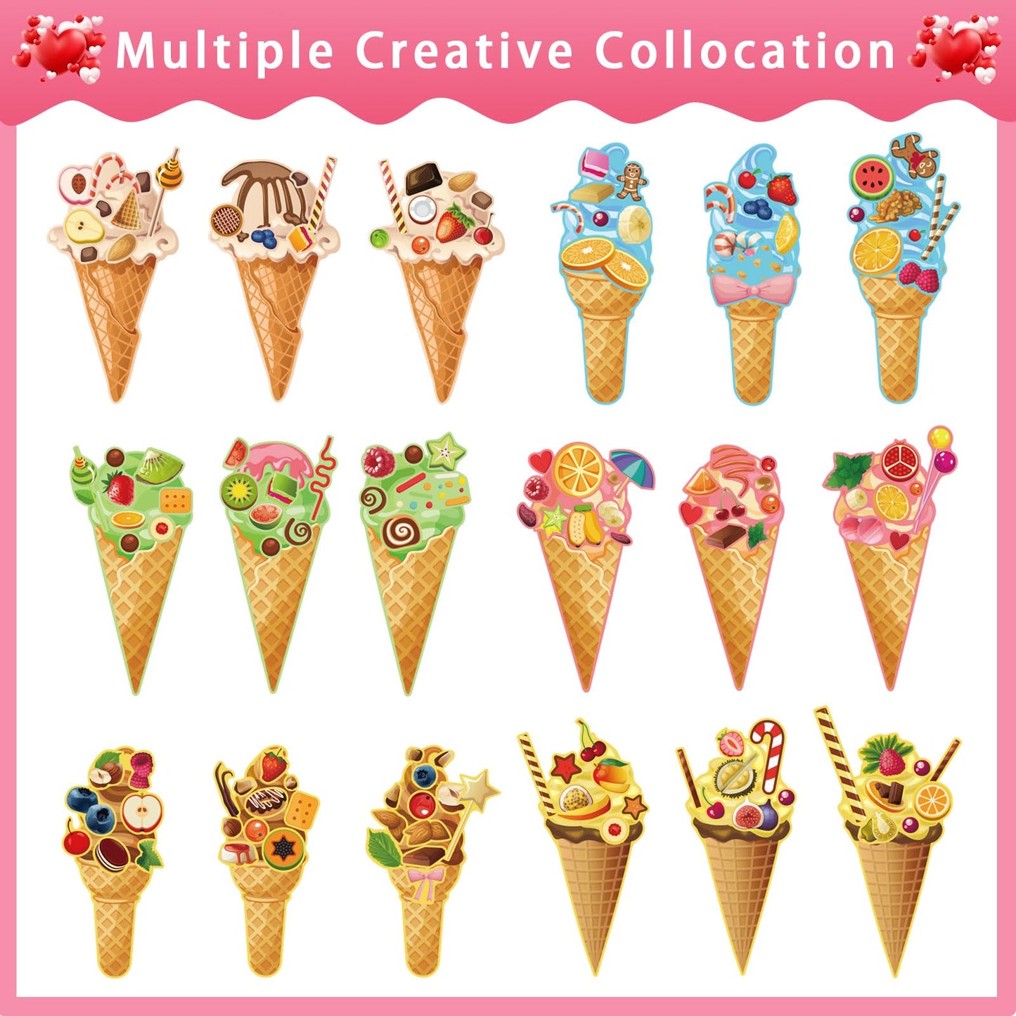 24 Sheets Ice Cream Stickers, Make-A-Face Stickers For Kids Toddlers, Make Your Own Mix And Match Stickers, Diy Summer Ice Cream