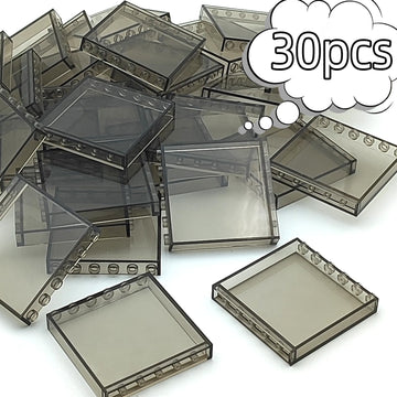 Zhx 30Pcs Clear Transparent Window House Building Brick Toy Classic Flat Plates Pieces And Parts Block Compatible With Major Brands (Black)